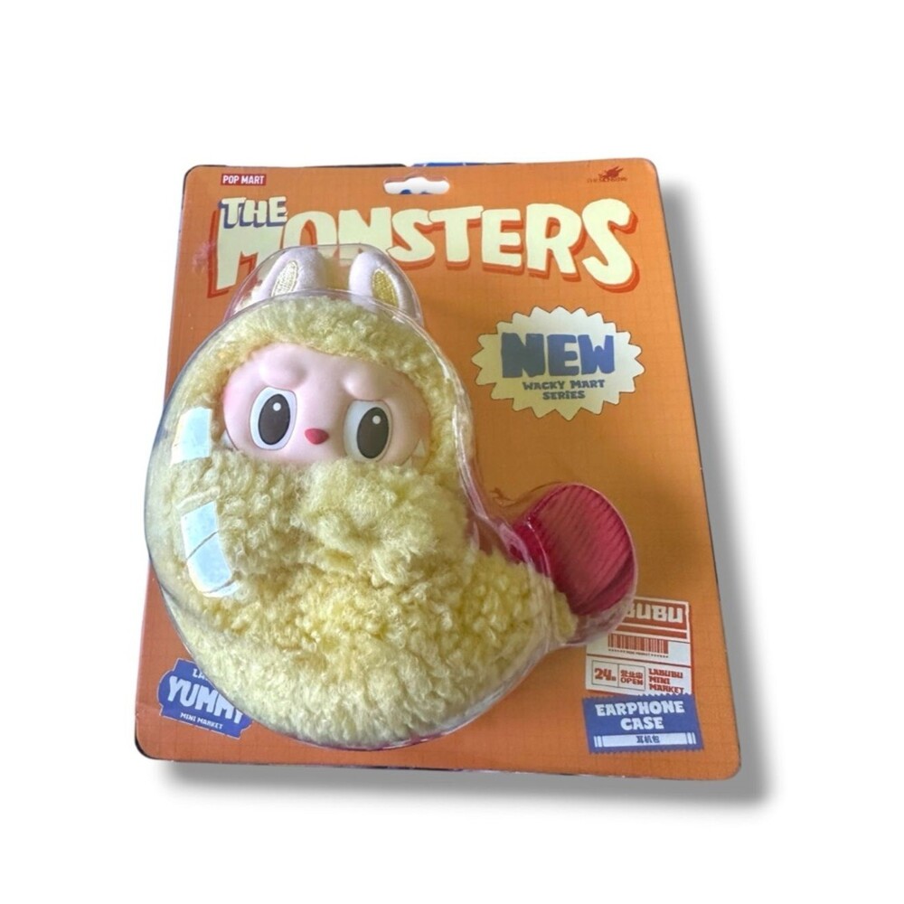 POP MART LABUBU The Monsters Wacky MART  Plush Earphone Case FLUFFY YELLOW NEW